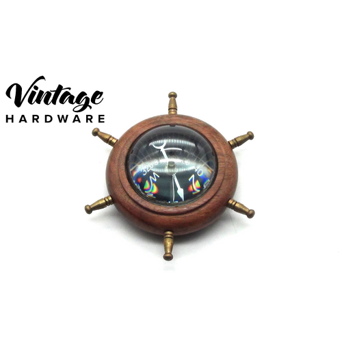 WOODEN SHIPS WHEEL DESK COMPASS